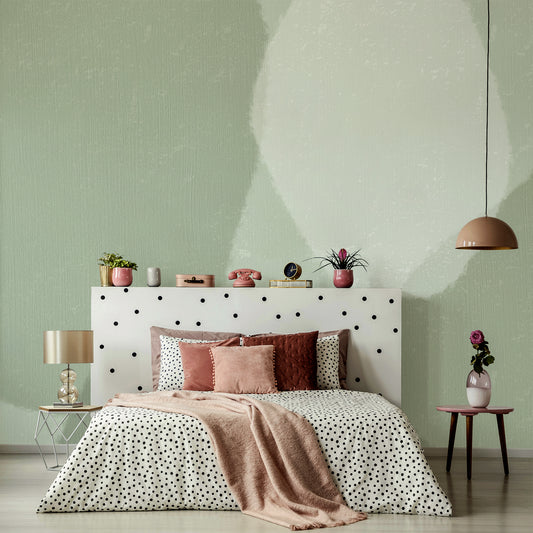 Paint Splash Symphony Wallpaper In Ladies Bedroom With Polka Dot Bed With Plants Above Bed