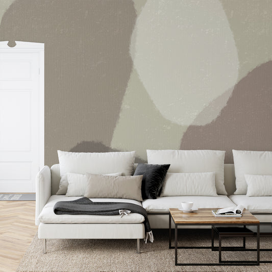 Paint Splash Symphony Wallpaper In Living Room With White Sofa And Wooden Coffee Table