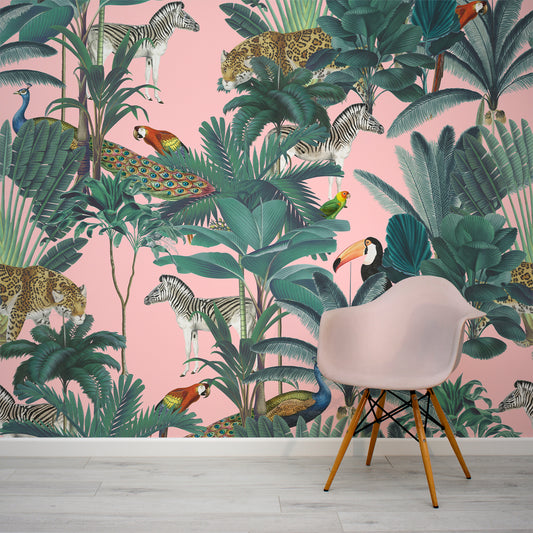 Paradise Garden Pink Wallpaper With Pink Chair