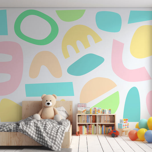 Pastel Puzzles Bright In Child's Bedroom With Wooden Bed Big Teddy Bear And Bookshelf