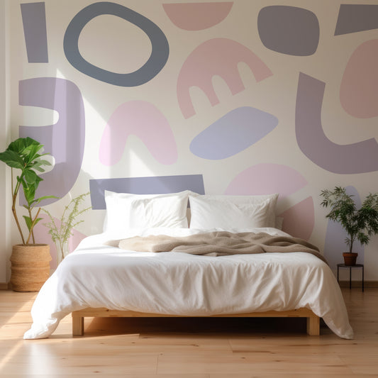 Pastel Puzzles Mauve - Pink and Purple Abstract Cut-Out Shapes Wallpaper Mural