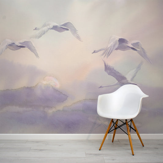 Pastel Soar Wallpaper In Room With White Chair