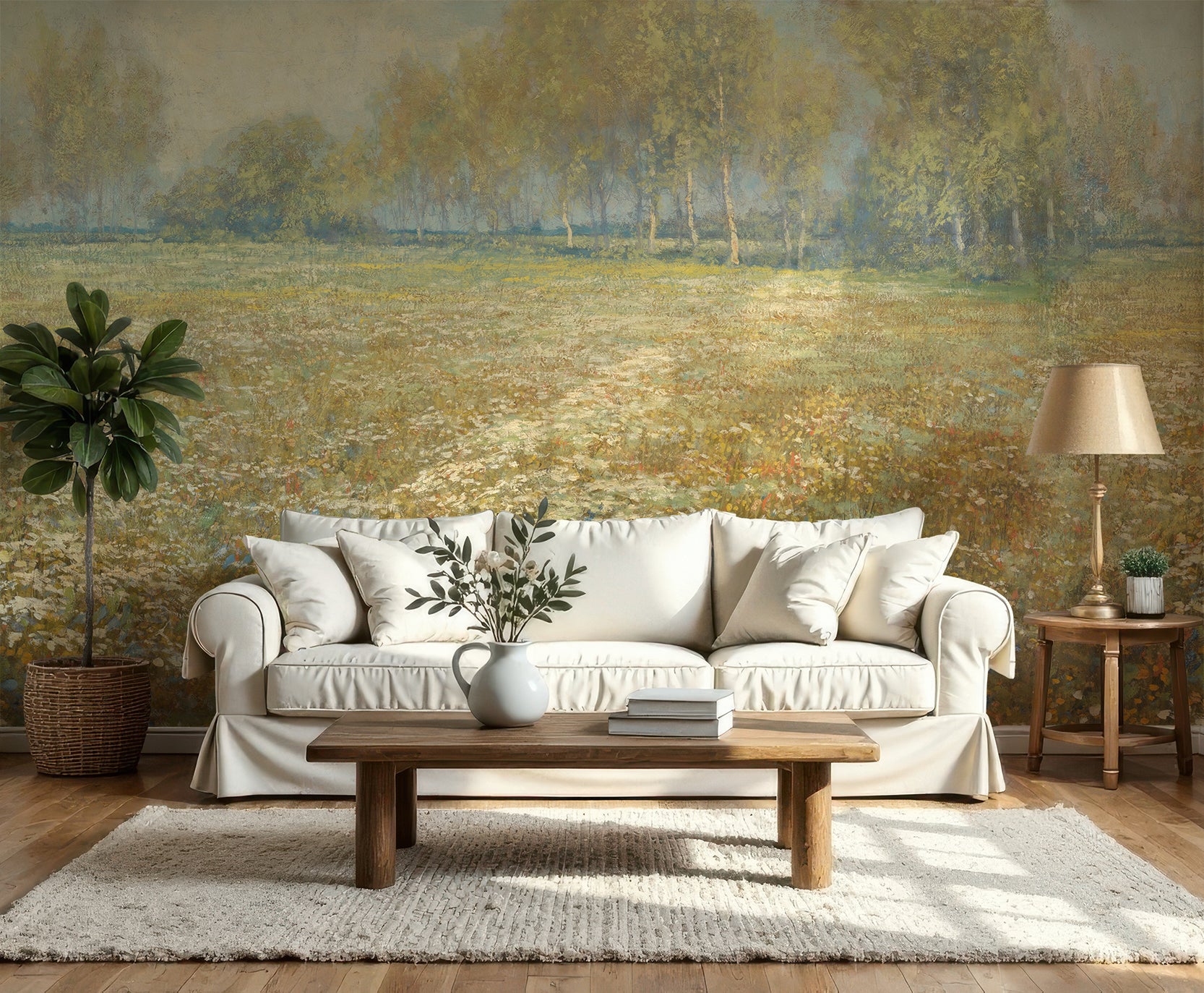 Wall Mural - Classical Floral Meadow Oil Painting - Removable Vinyl (Peel & Stick) - Made to Measure