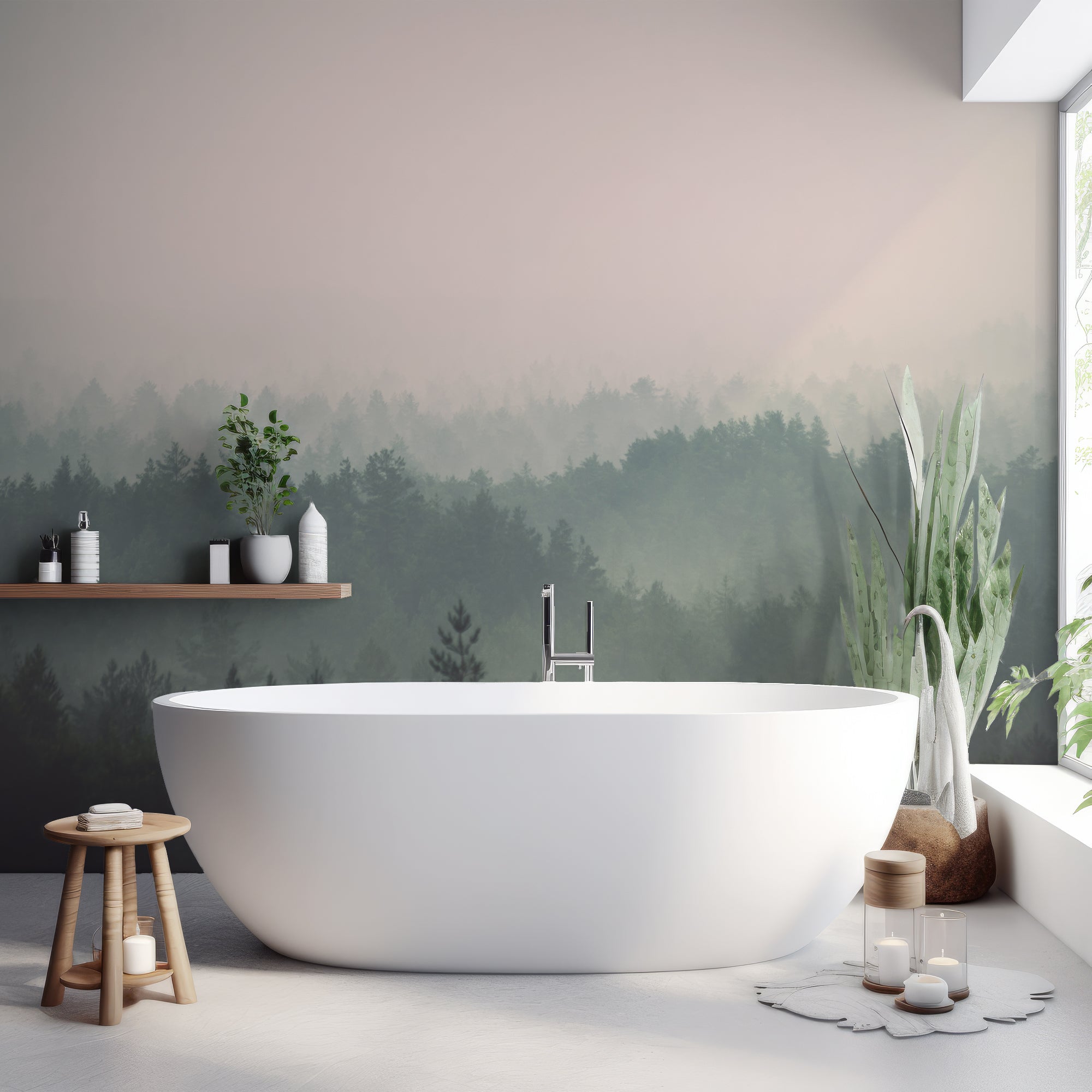 Wall Mural - Misty Muted Green Pine Tree Forest - Removable Wallpaper (Peel & Stick) - Made to Measure
