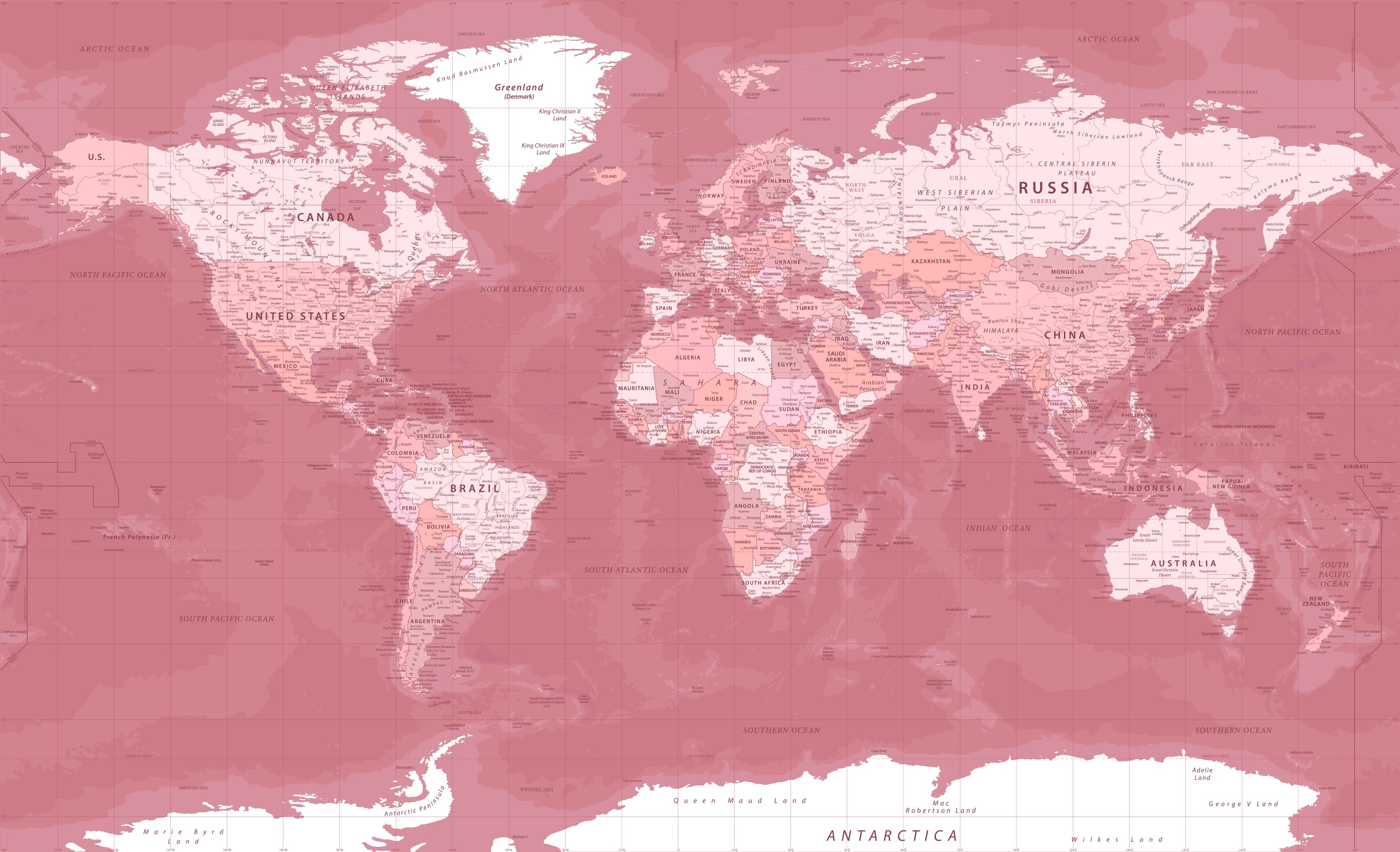 Carte du Monde Rose - Papier Peint Panoramique Carte du Monde Rose