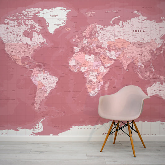 Pink World Map Wallpaper with a Pink Eames Chair