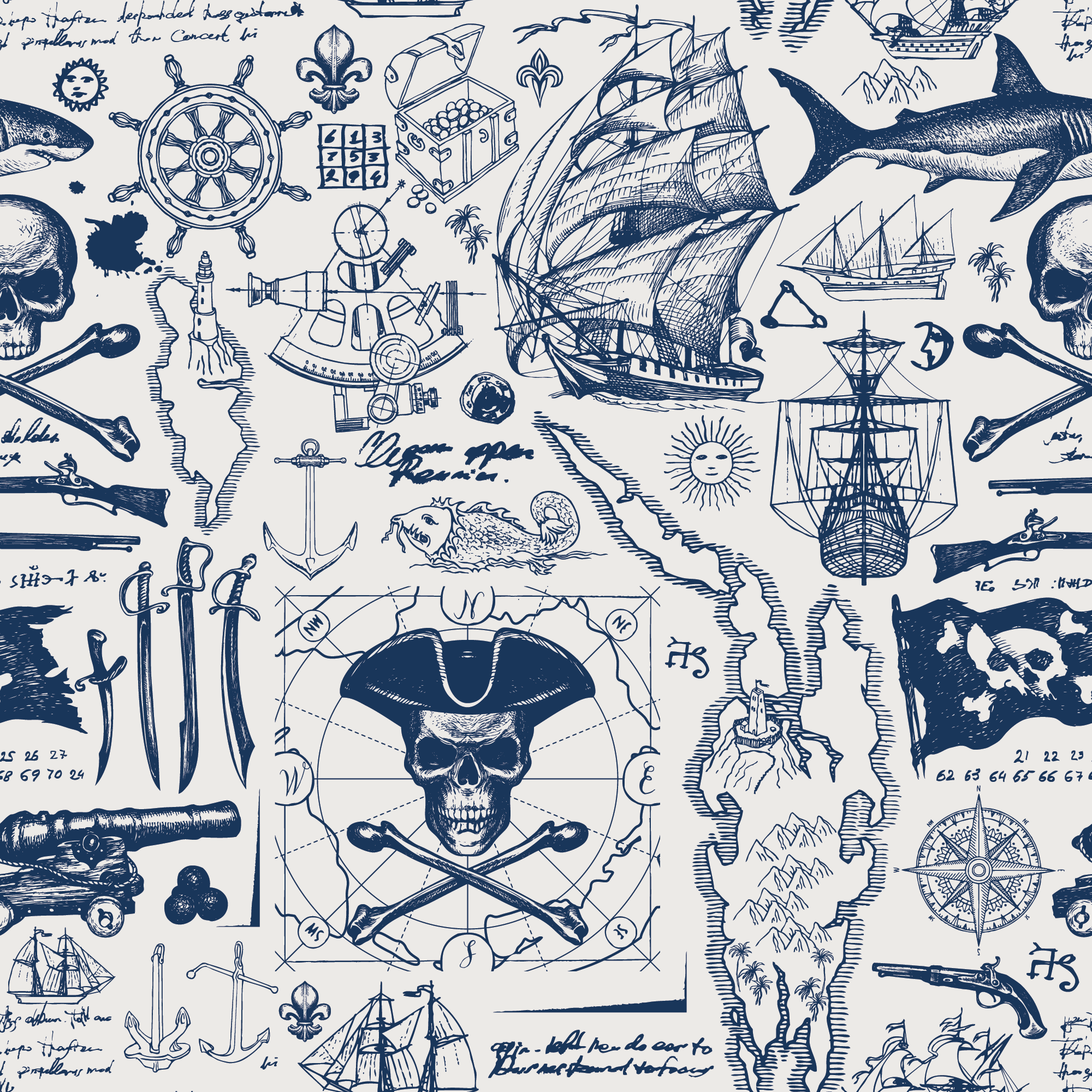 Pirate's_Blueprint_Navy_Blue_Wallpaper_Mural_Artwork