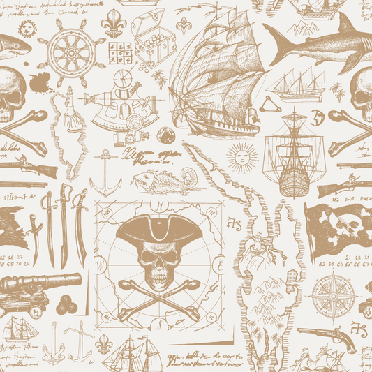 Blackbeard Royale - Gold Pirate Map & Skulls Wallpaper