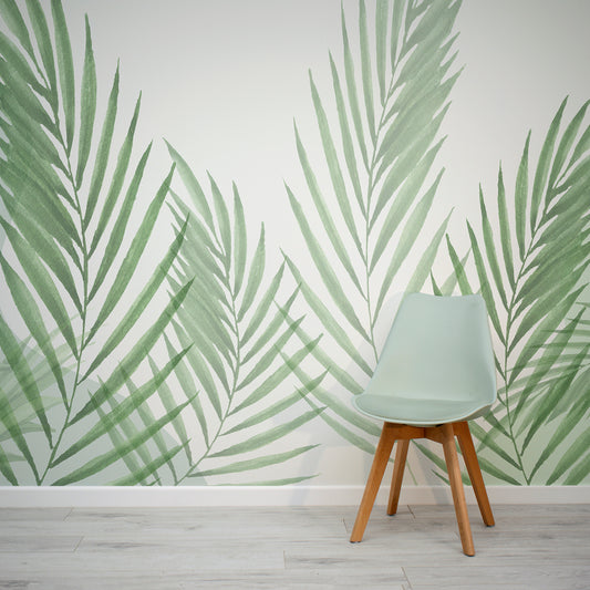 Raffia Green Wallpaper In Room With Light Green Chair