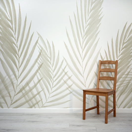 Raffia Greige Wallpaper In Room With Light Green Chair