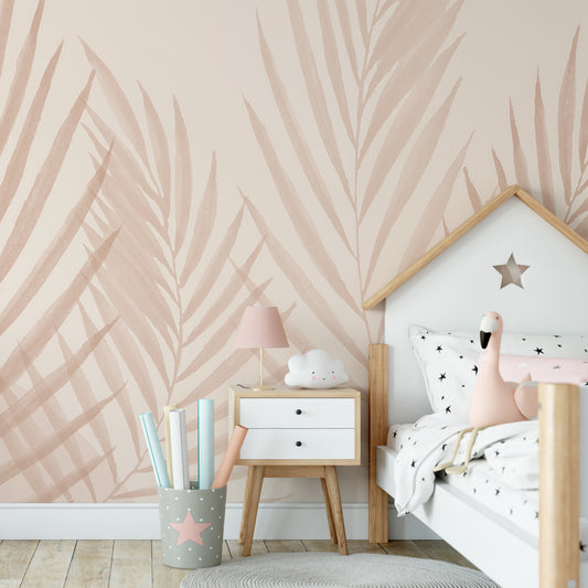 Raffia Pink Wallpaper In Girl's Bedroom With Flamingo Bedding