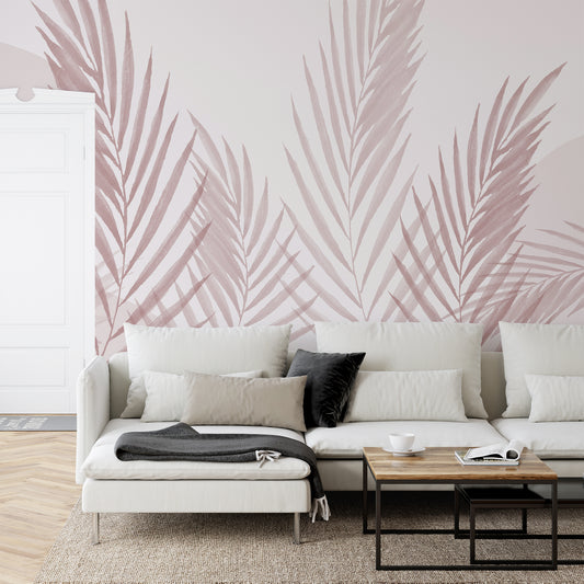 Raffia Red Wallpaper Mural In Living Room With White Sofa