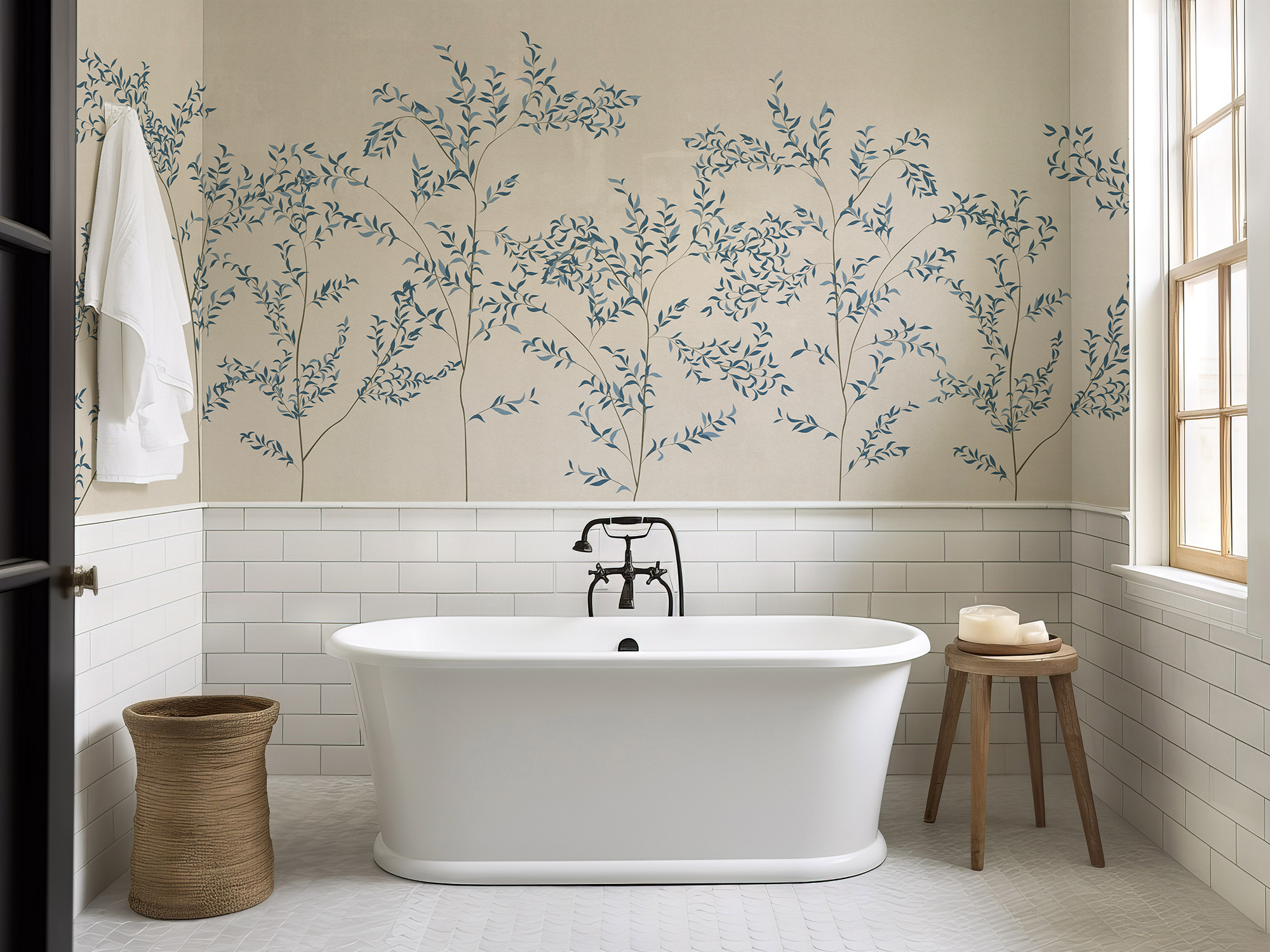 Wall Mural - Simple Blue Willow Garden - Removable Wallpaper (Peel & Stick) - Made to Measure