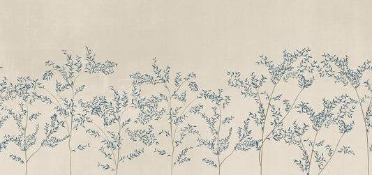 Raine Wallpaper blue leaves on a beige background