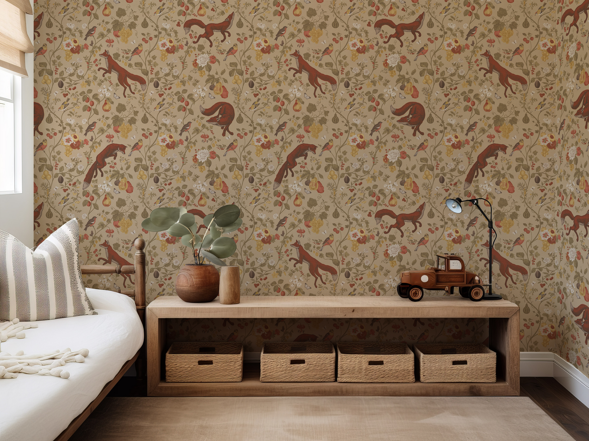 Wall Mural - Autumnal Fox Botanical Pattern - Removable Wallpaper (Peel & Stick) - Made to Measure