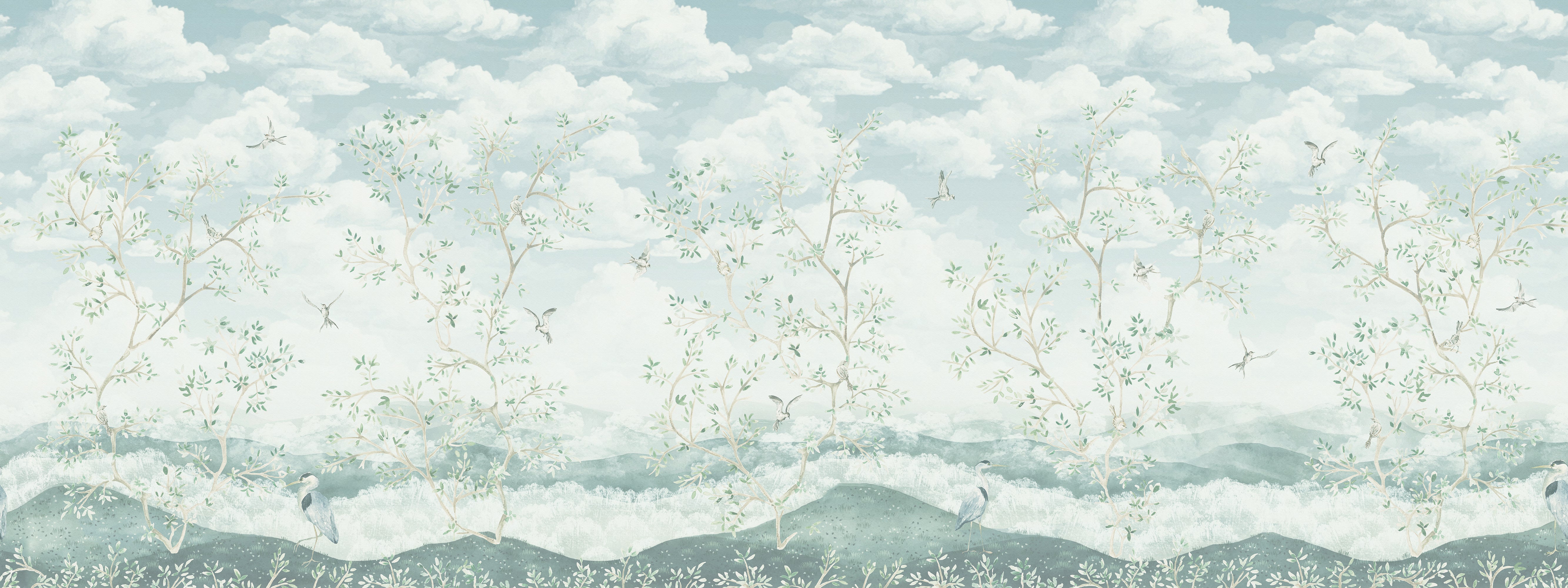 Rhea - Chinoiserie Blue Trees Wallpaper Mural
