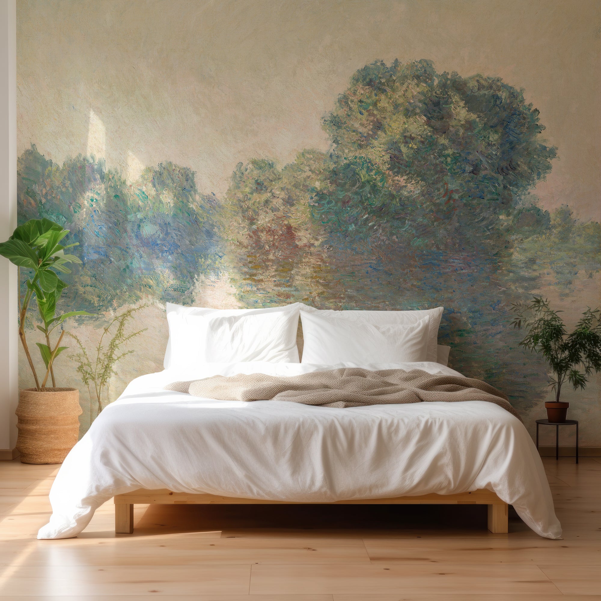Wall Mural - Vintage Green Riverside Oil Painting - Removable Vinyl (Peel & Stick) - Made to Measure