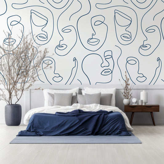 Robyn Bla Wallpaper In Bedroom With Blue Bed With White Panelling
