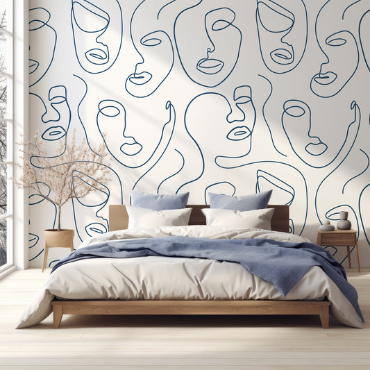 Robyn Bla Wallpaper In Bedroom With Dark Blue Bed In Very Bright Room With Great Lighting