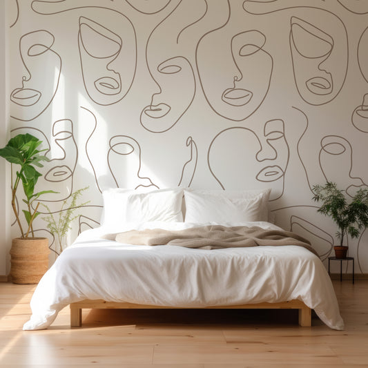 Robyn Gra Wallpaper Blank Bedroom With White Duvet Covers & Pillows With Green Plant