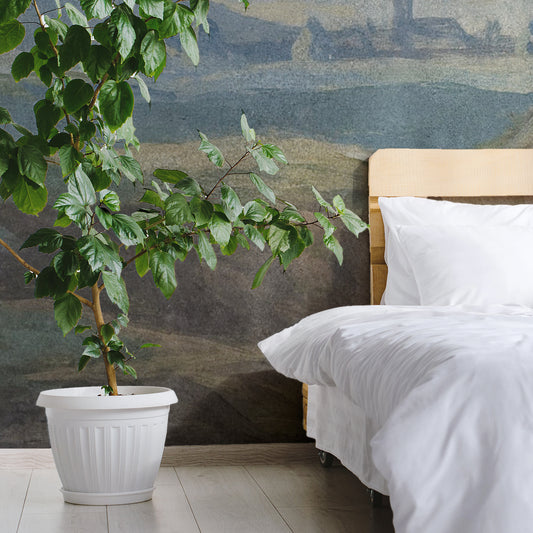 Rome Countryside Wallpaper Mural In Bedroom With Large Green Plants