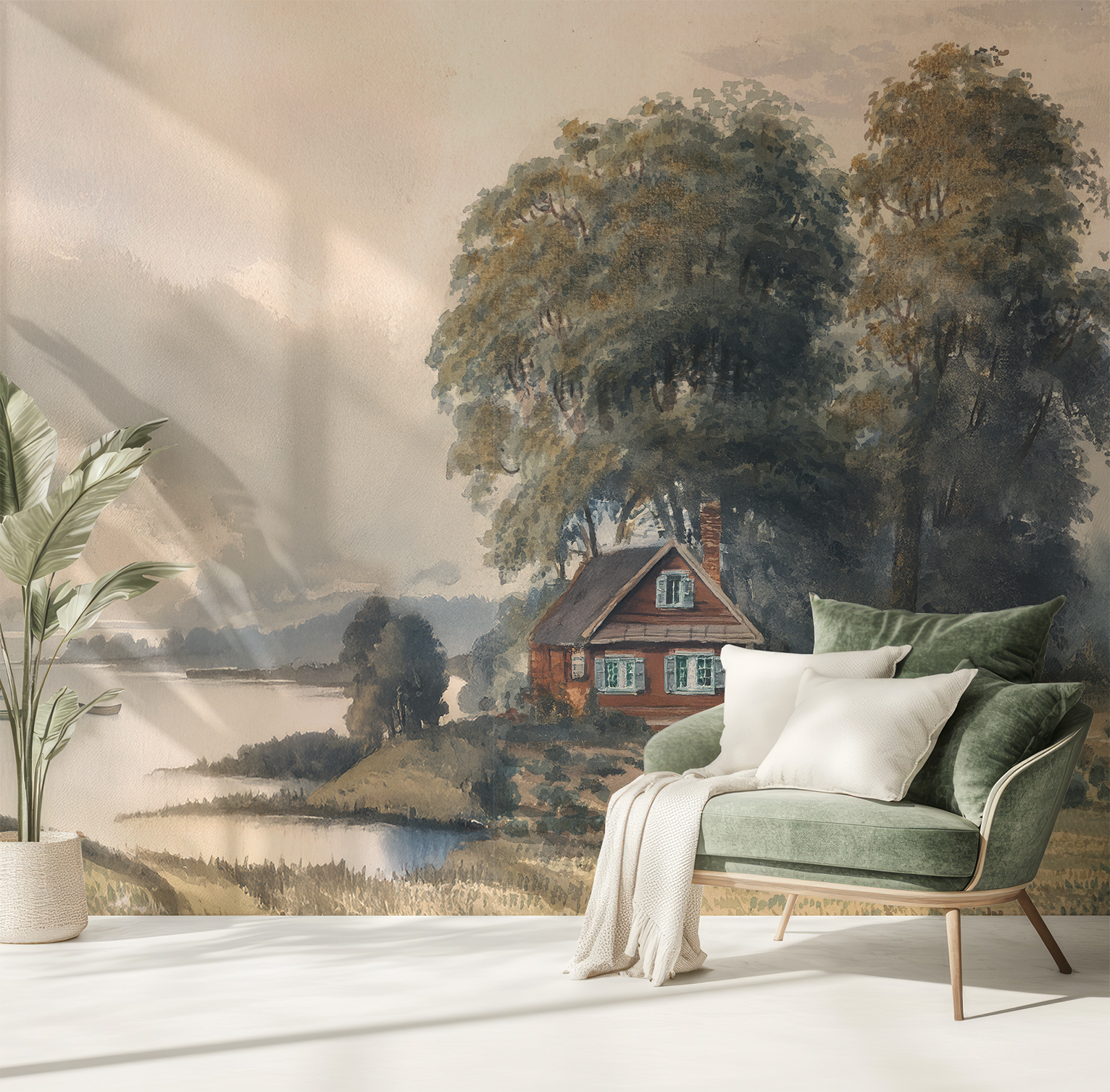 Wall Mural - Country Cottage Scene - Traditional Wallpaper (Paste-the-wall) - Made to Measure