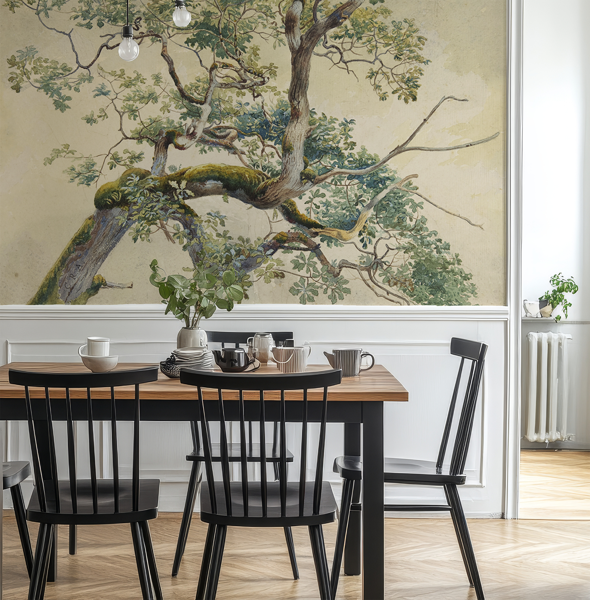 Wall Mural - Tree Branch Watercolour Art - Traditional Wallpaper (Paste-the-wall) - Made to Measure