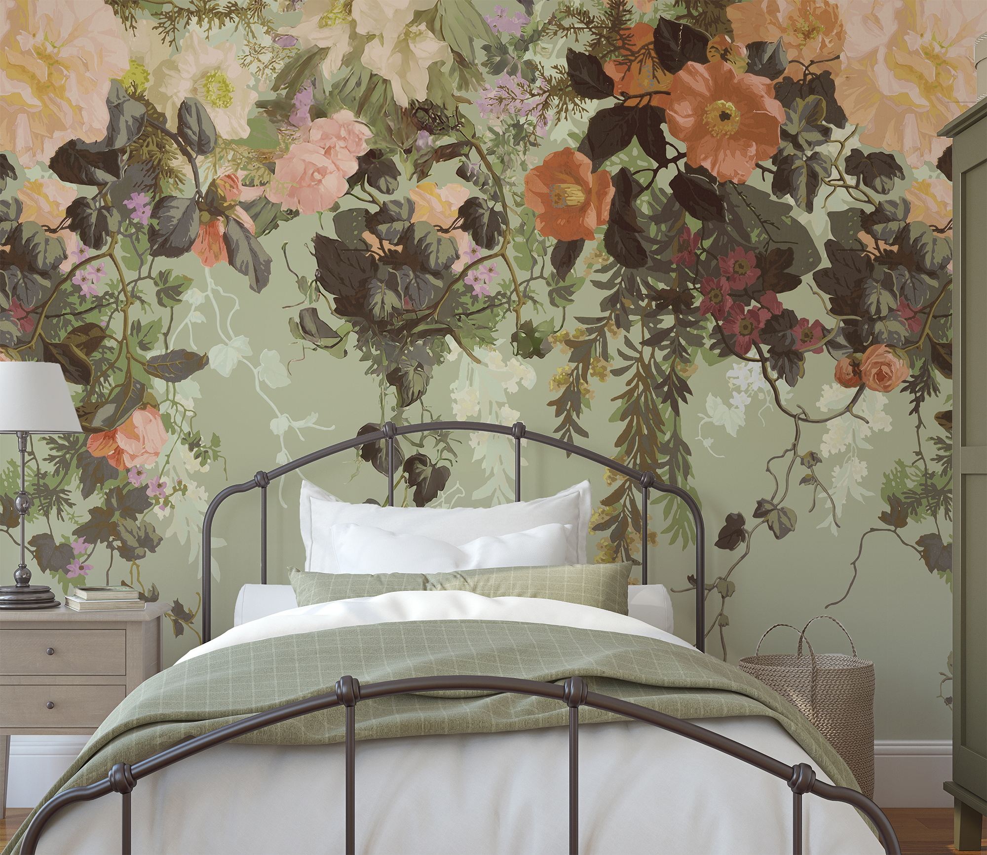 Wall Mural - Vintage Blooming Florals - Traditional Wallpaper (Paste-the-wall) - Made to Measure