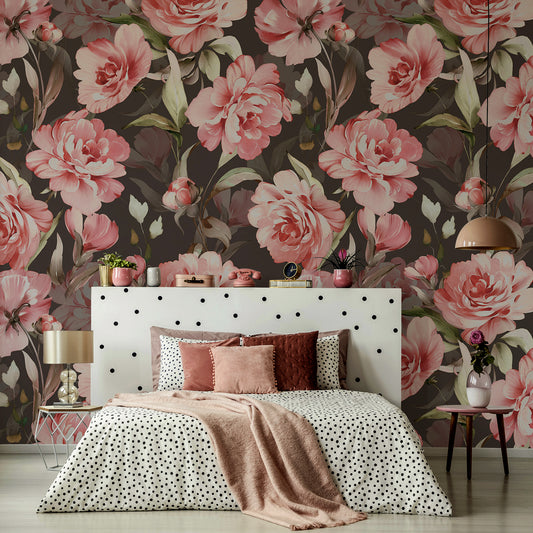Rosewood Serenade Wallpaper In Ladies Bedroom With Polka Dot Bedding