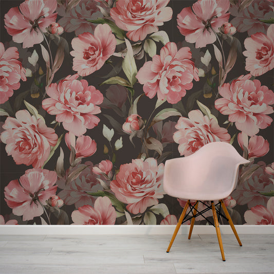 Rosewood Serenade Wallpaper In Room With Pink Chair