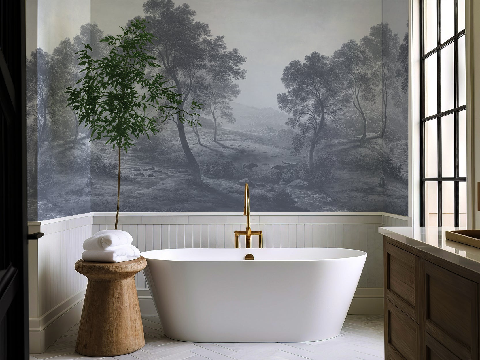 Wall Mural - Toile Inspired Forest Landscape Painting - Removable Wallpaper (Peel & Stick) - Made to Measure