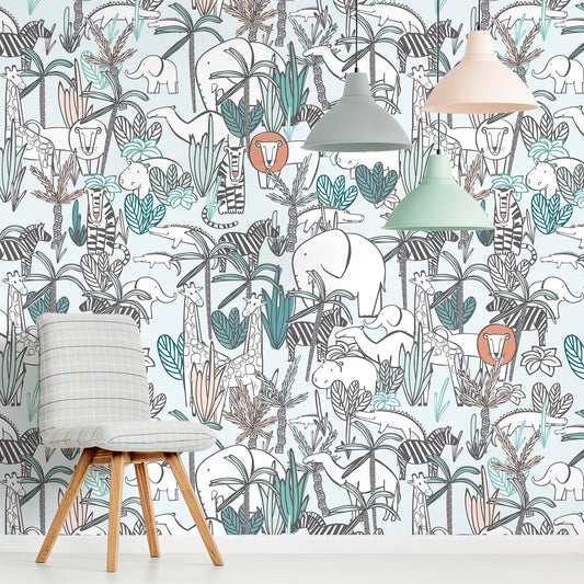 Safari Dreamscape Wallpaper In Room With Grey Chair