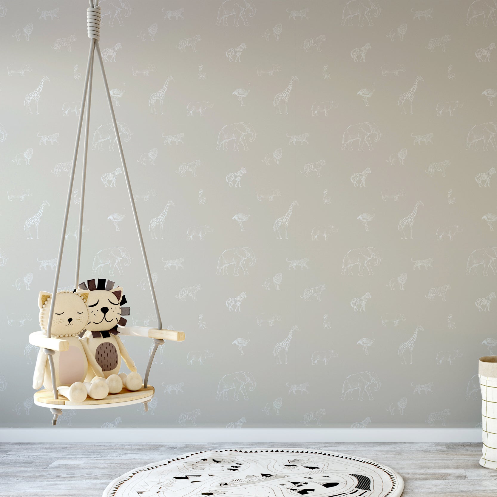Wall Mural - Cream and White Sketched Safari Animals Wallpaper - Removable Wallpaper (Peel & Stick) - Made to Measure
