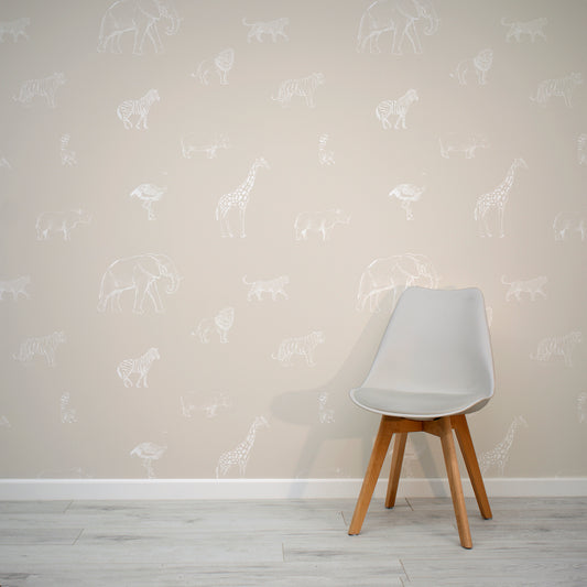 Safari Sketchbook Wallpaper In Room WIth Grey Chair