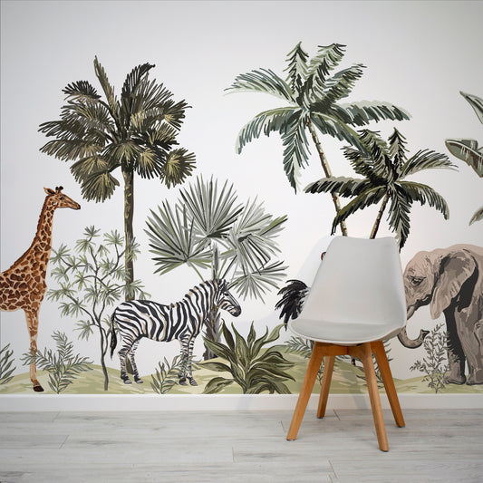 Safari Wallpaper In Room With Grey Chair