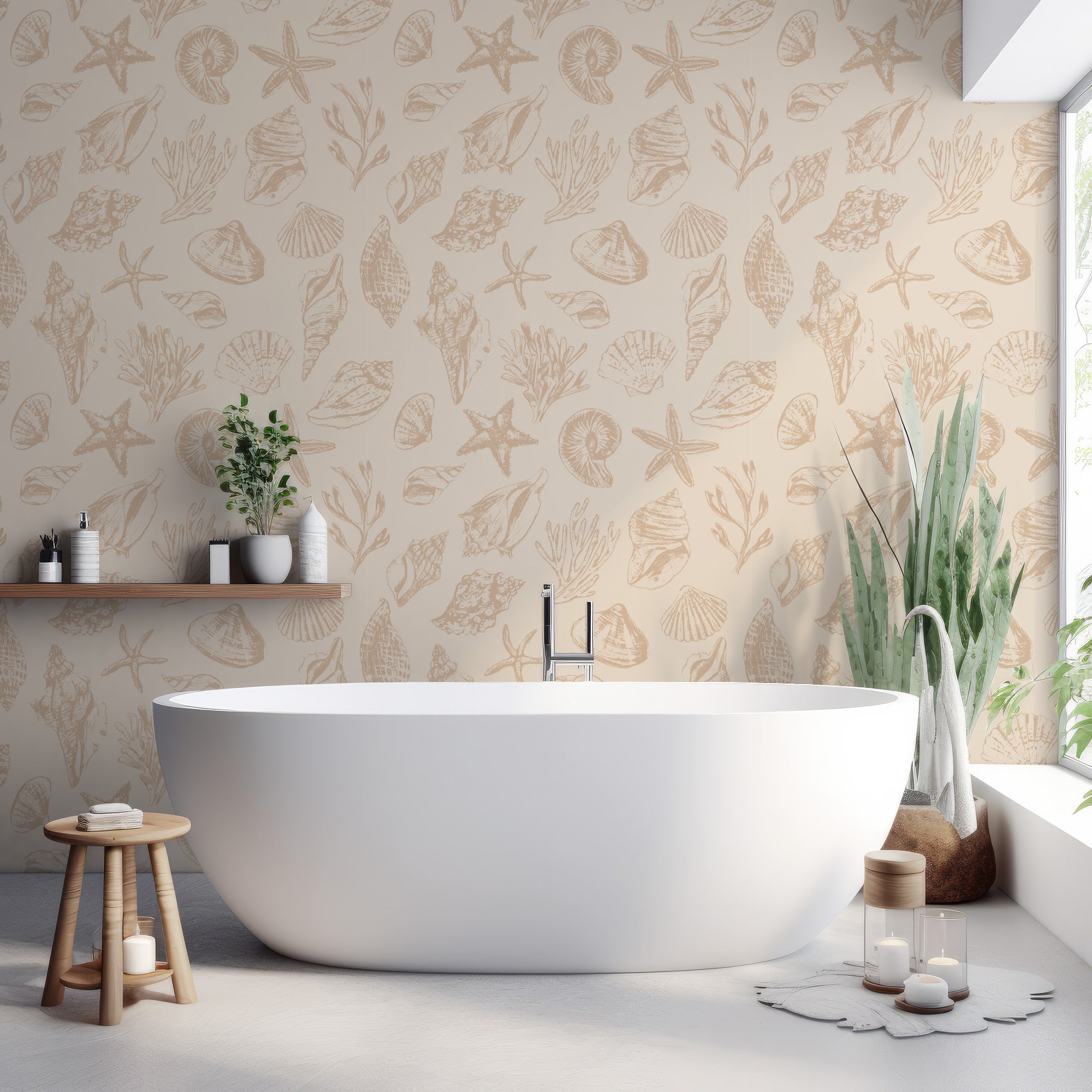 Wall Mural - Beige and Cream Shell Pattern Wallpaper - Removable Wallpaper (Peel & Stick) - Made to Measure