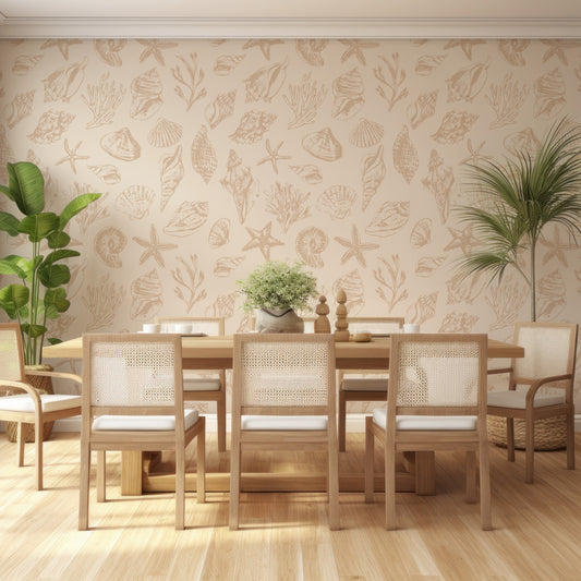 Sandy Shells Seaside In Dining Room With Wooden Table And Chairs