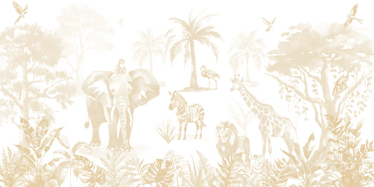 Sango Ecru Cream Jungle Safari Animal Wallpaper Mural Full Artwork