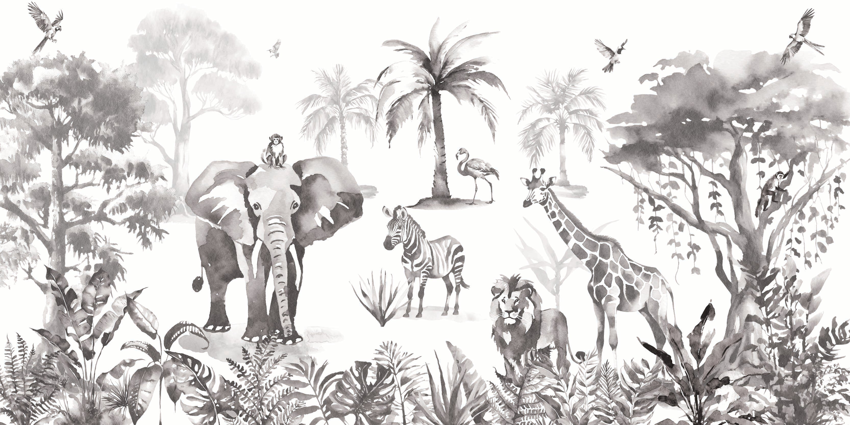 Sango Mono Monochrome Jungle Safari Animal Wallpaper Mural Full Artwork