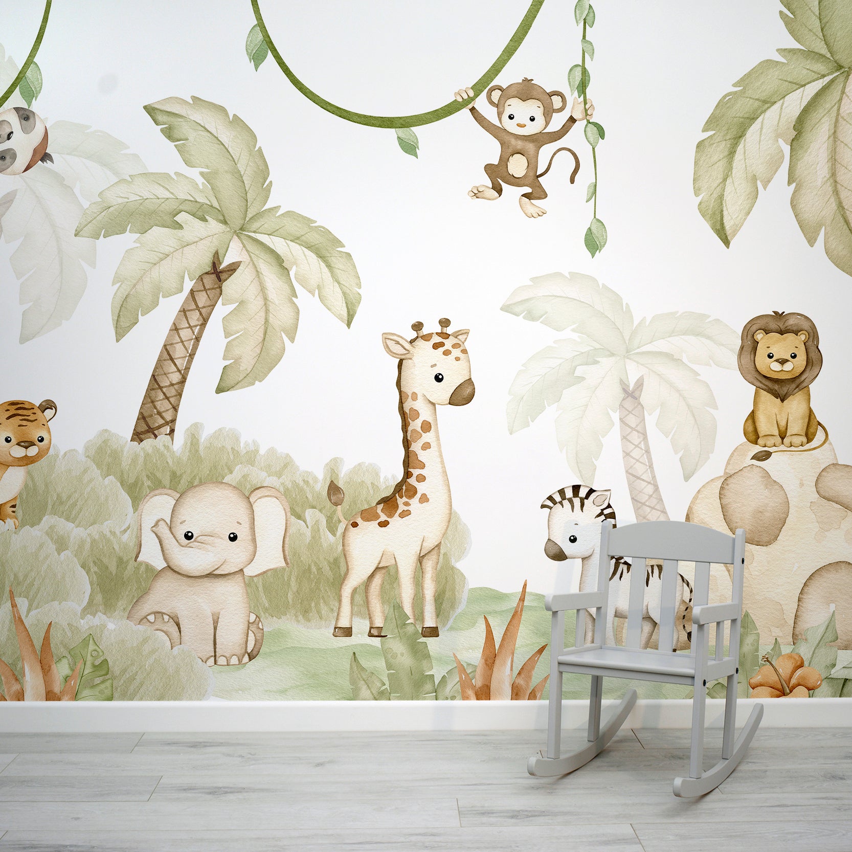Cute Watercolour Jungle Animal Wallpaper Mural | WallpaperMural
