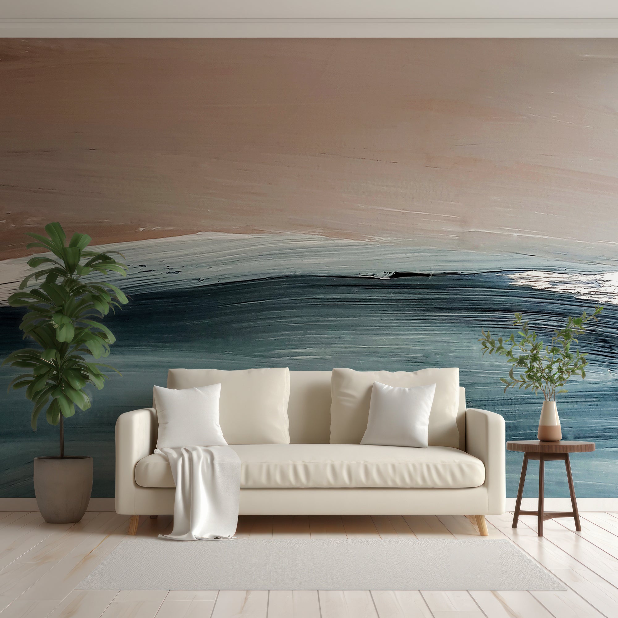 Wall Mural - Abstract Brushstroke Ocean Wave Painting - Traditional Wallpaper (Paste-the-wall) - Made to Measure