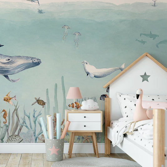 Secret Sealife Wallpaper Mural In Girl's Pink Bedroom