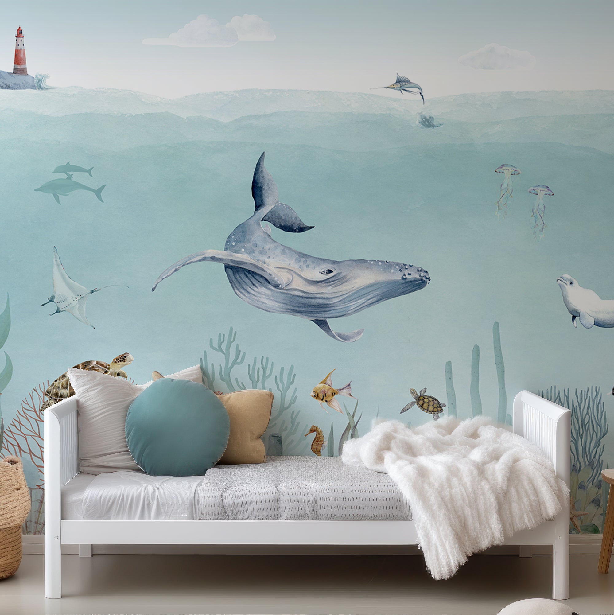 Wall Mural - Under The Sea Watercolour Illustration - Removable Vinyl (Peel & Stick) - Made to Measure