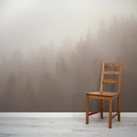 Sepia serenity heights wallpaper in living room with wooden chair in front of the wallpaper