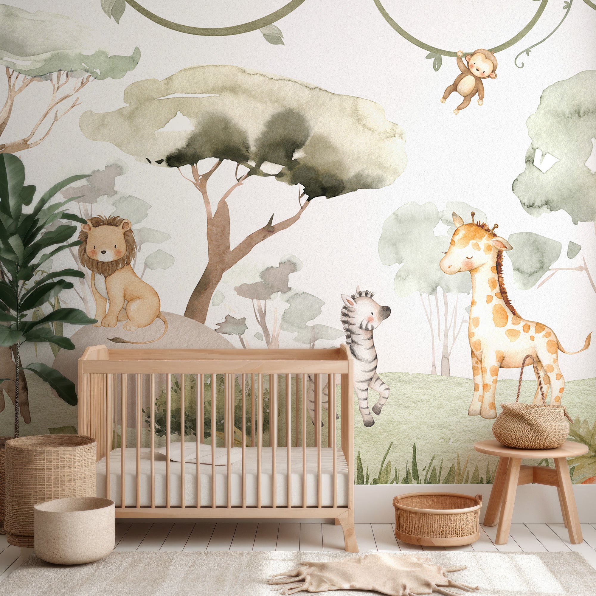 Wall Mural - Baby Safari Animals Nursery - Removable Wallpaper (Peel & Stick) - Made to Measure