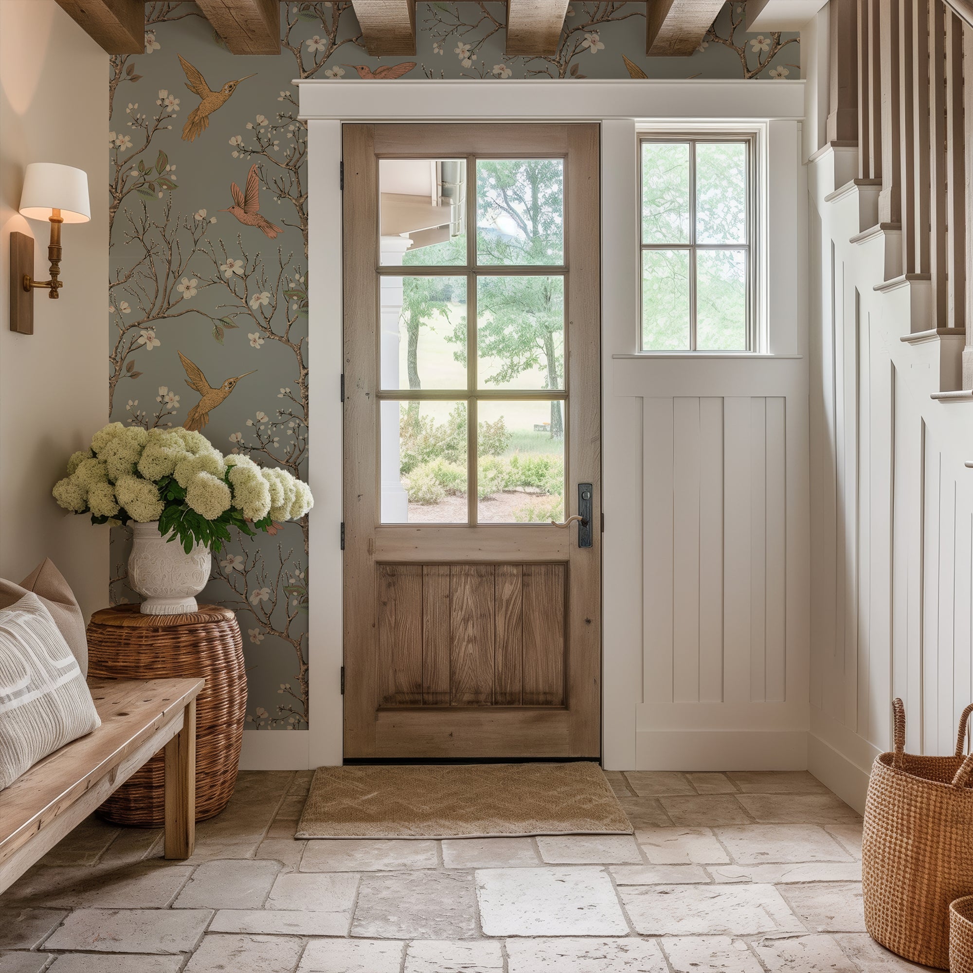 Wall Mural - Exquisite Chinoiserie Branches and Birds - Removable Vinyl (Peel & Stick) - Made to Measure