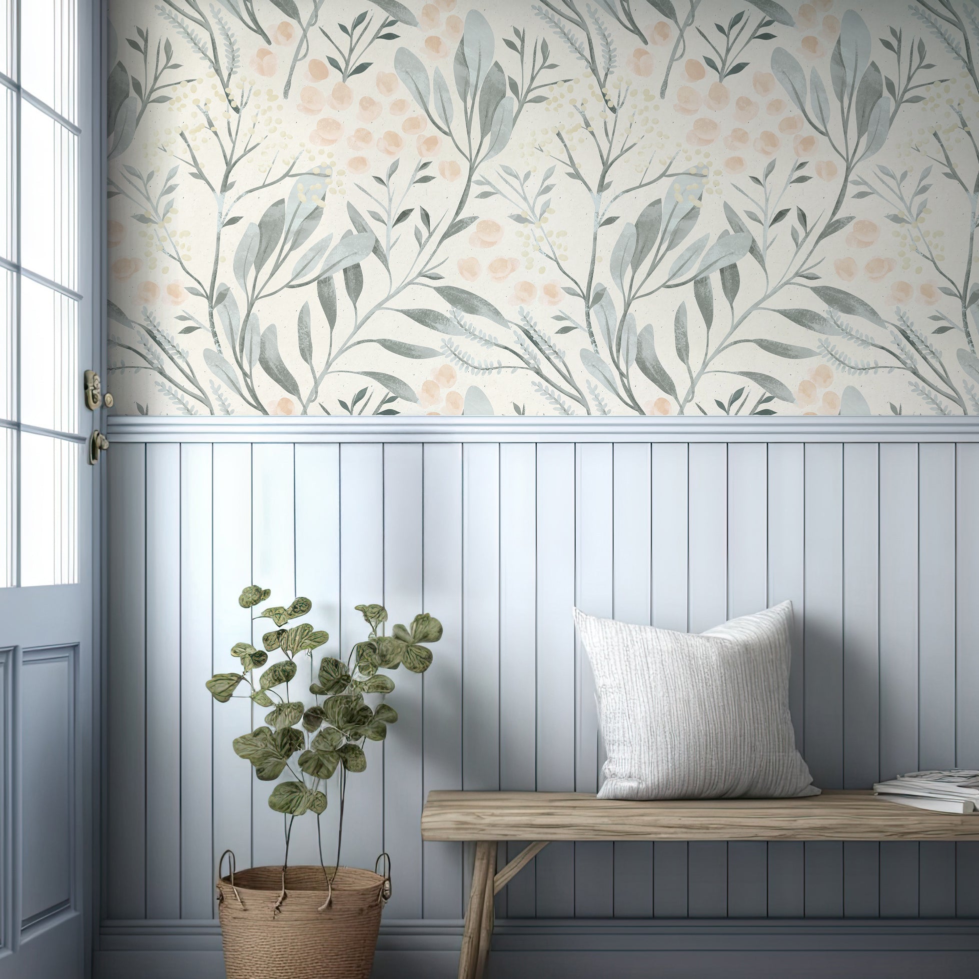 Wall Mural - Pastel Tropical Floral Watercolour - Traditional Wallpaper (Paste-the-wall) - Made to Measure