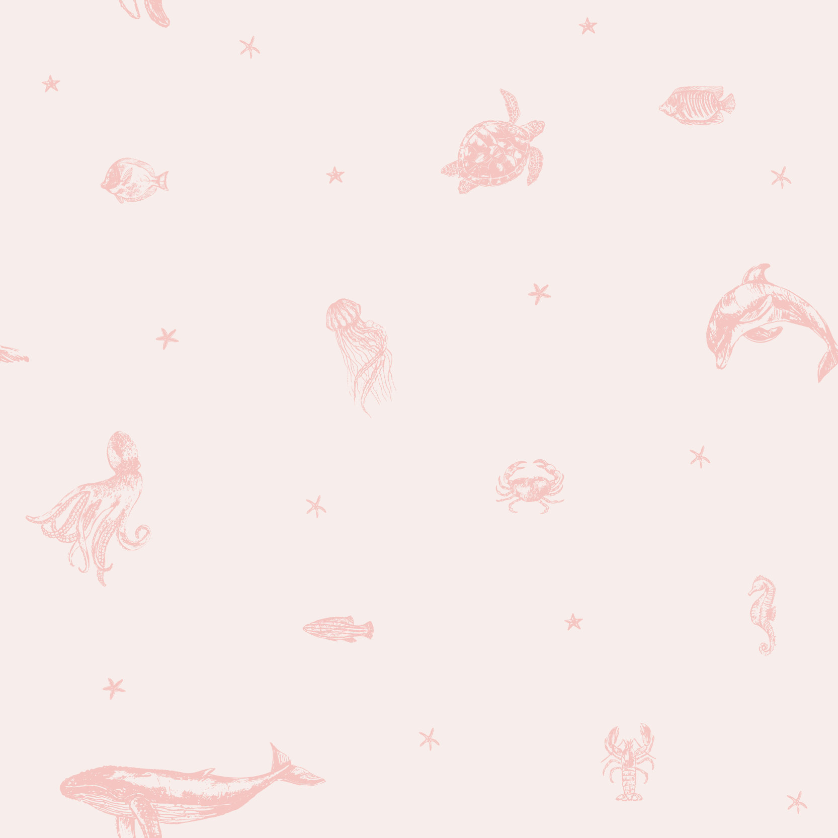 Starry Sea Life Coral Pink Sea Animals and Starfish Full Pattern
