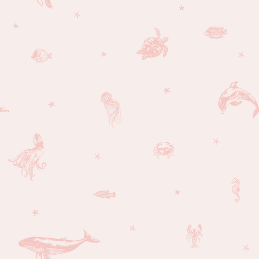 Starry Sea Life Coral Pink Sea Animals and Starfish Full Pattern
