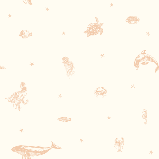Starry Sea Life Sand Gold and Cream Sea Animals and Starfish Full Pattern